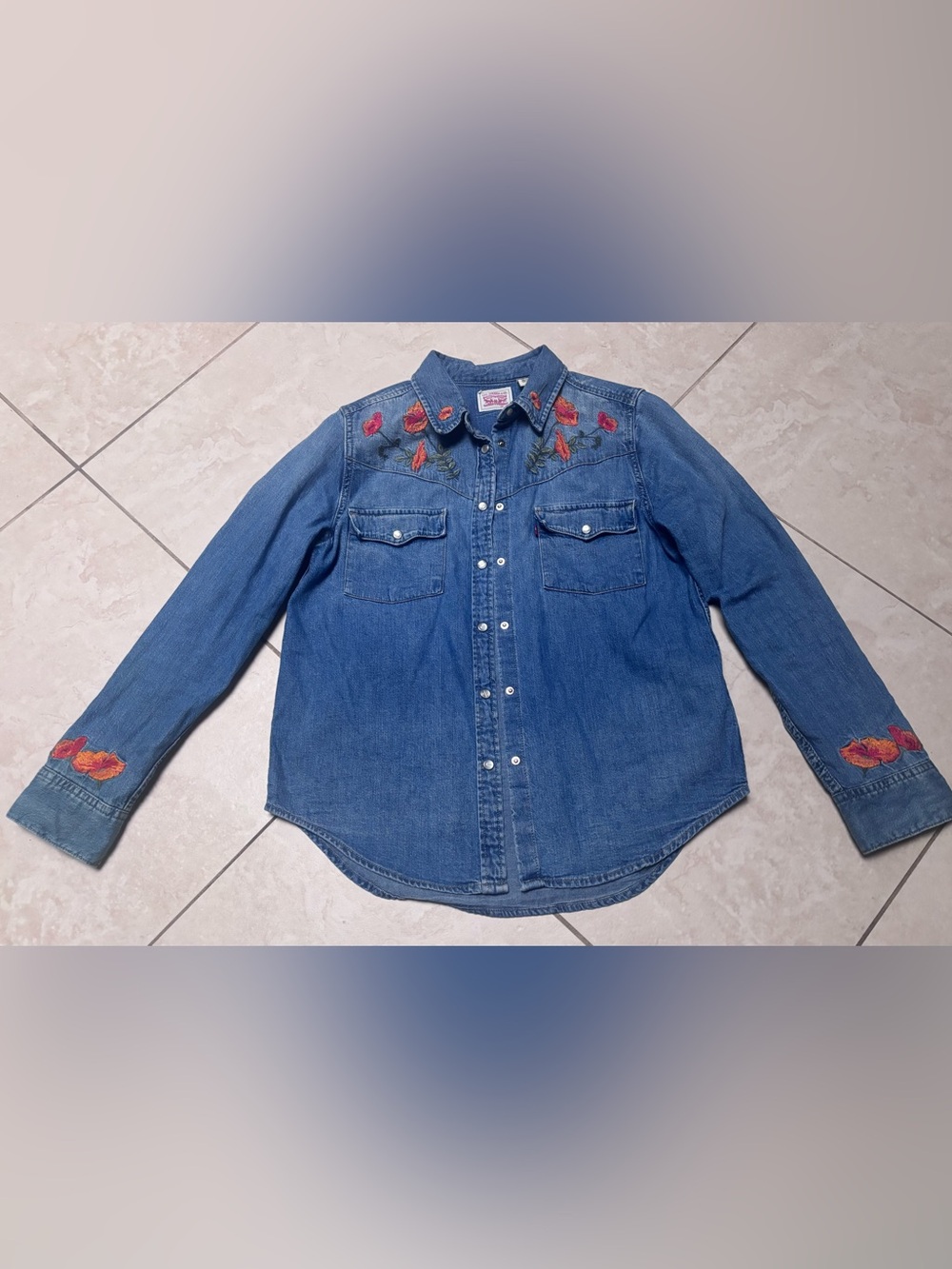 Levi’s Embroidered Denim Western Shirt - Blue with orange Floral Detail